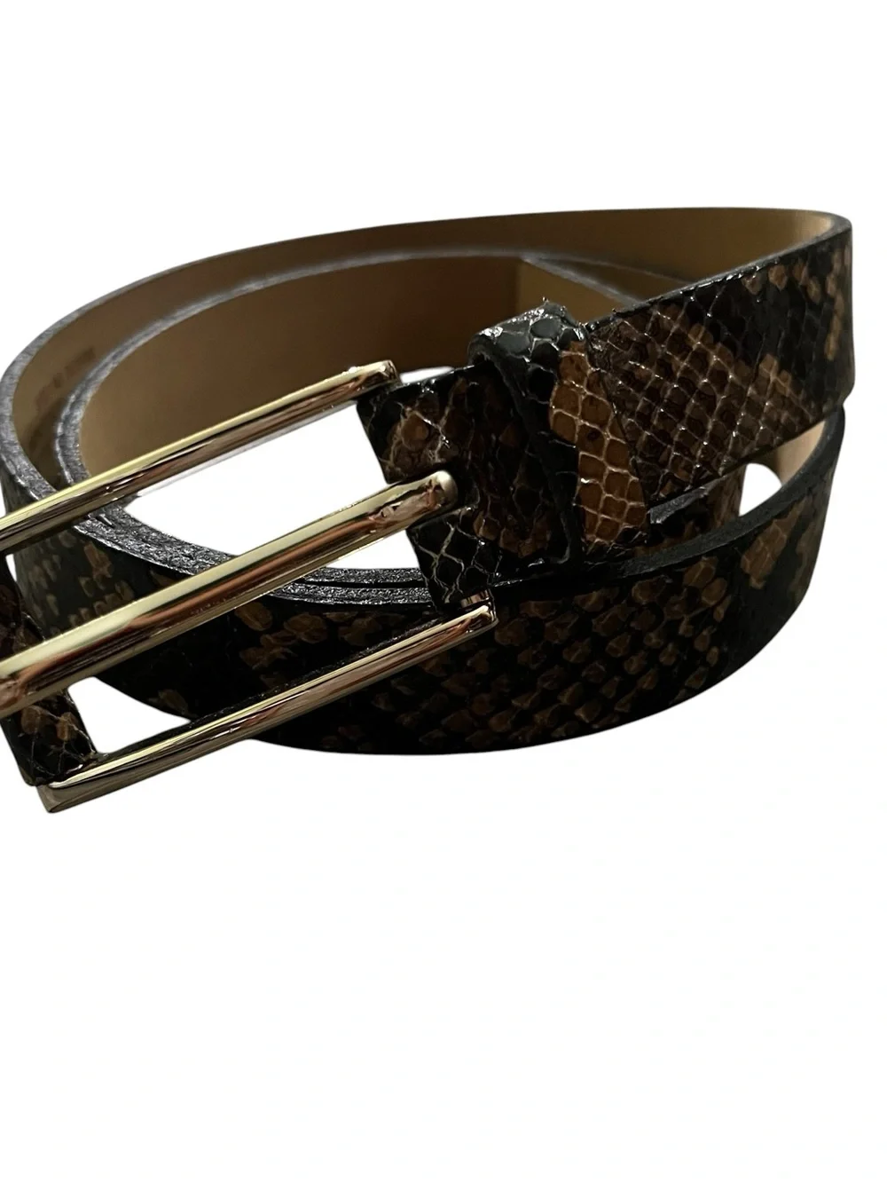 Banana Republic Snake Print Belt with Gold Buckle Size Small
